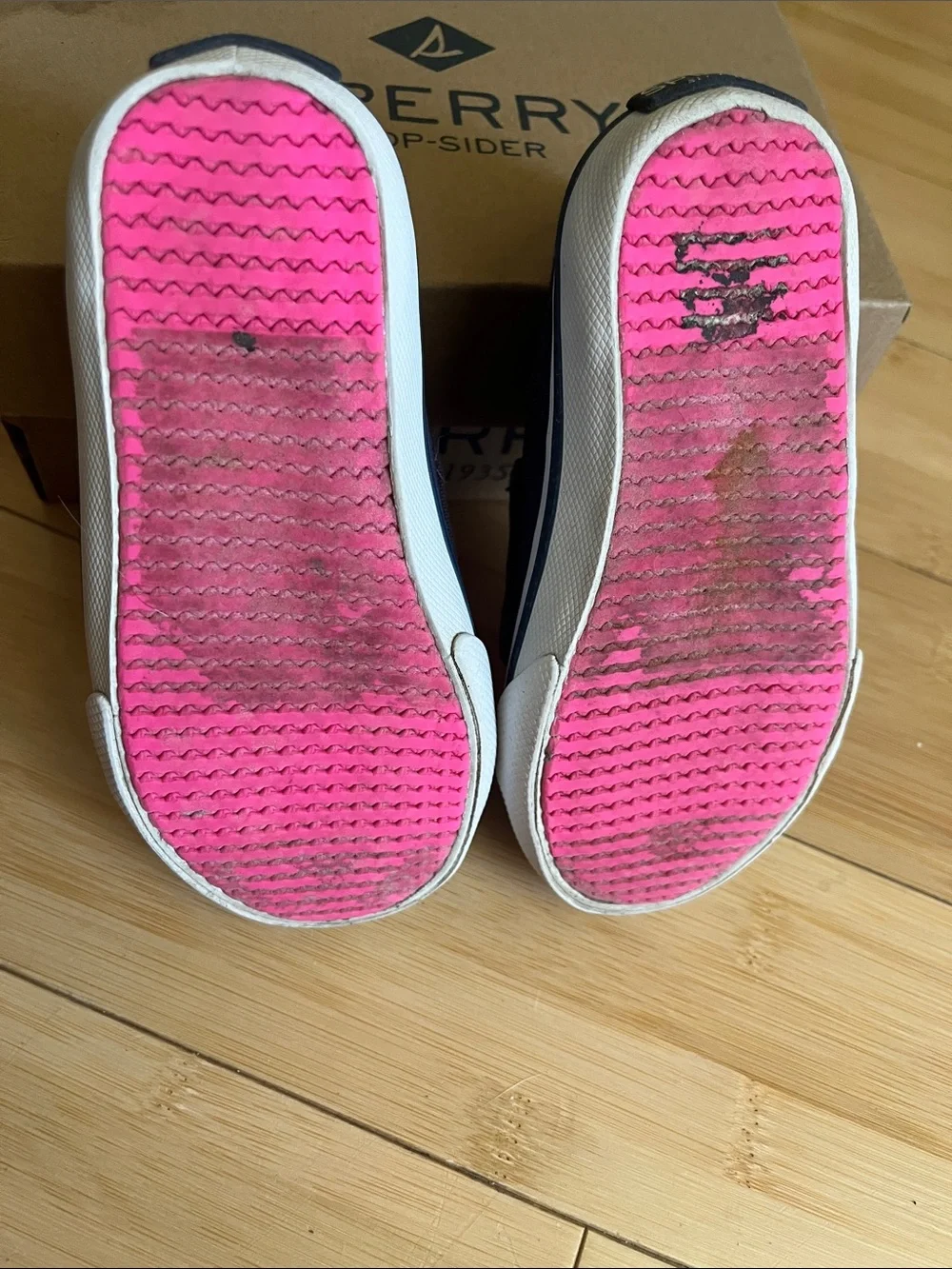 Sperry Kids Navy Canvas Sneakers with Hot Pink Accents